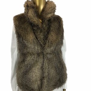 JACK Faux Fur Satin Lined Collared Vest Size M Brown